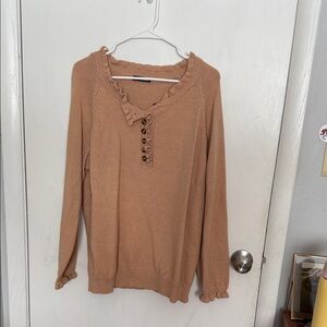 Women's Tan Ruffle Button Sweater